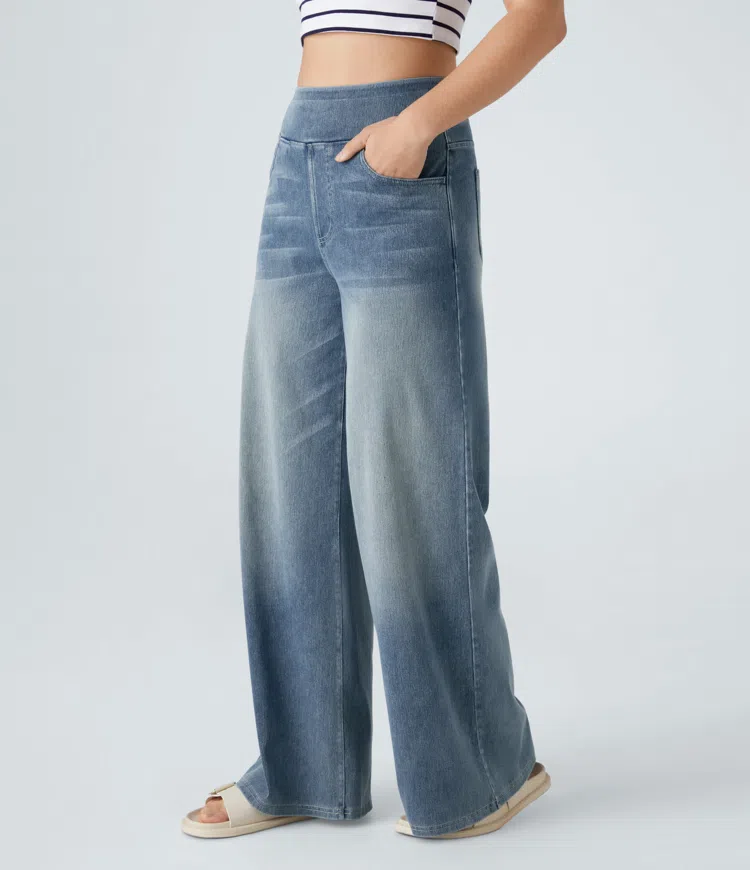 Lara - High-Waist Stretch Jeans mit weitem Bein