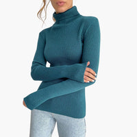 Damen Turtleneck Pullover mit gerippten Bündchen und Saum in Nebelblau