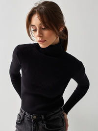 Klassischer Rollkragenpullover für Damen | Lässig in Schwarz