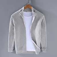 Herren Strickjacke Mit Reißverschluss | Geripptes Design Für Alltag in Grau