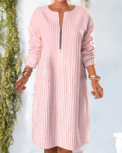 Frisch  - Lässiges Rippstrickkleid mit Reißverschluss | Strickkleid mit bequemer Passform und Frontreißverschluss
