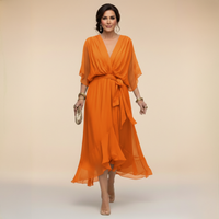 Sorena | Elegantes Maxi-Kleid mit V-Ausschnitt in Orange