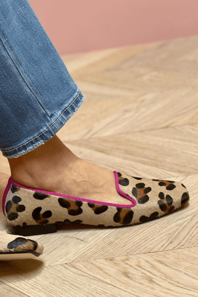 Karissena - Leder-Loafers mit Druck und rosa Paspel