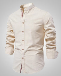Herren Stehkragen Slim Fit Casual Hemd in Beige
