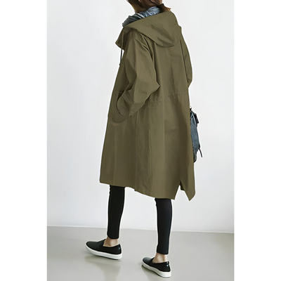 Damen Oversize Trenchcoat mit Kapuze – Lässiger, wasserabweisender Mantel in Grau für den Übergang