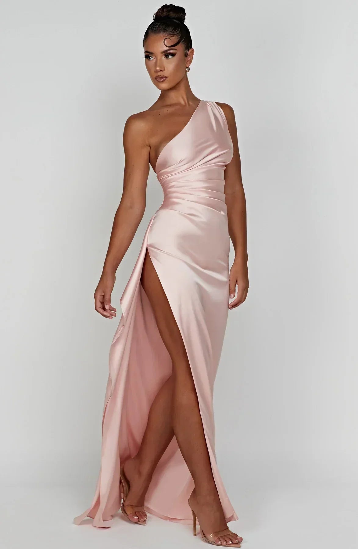 Satinstreifenabendkleid mit einem Schulterträger - Vivienne