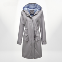Wasserdichter Trenchcoat Damen Mit Kapuze | Lang Leicht in Grau