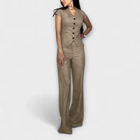 Ivy - Elegantes V-Ausschnitt Top mit passender Hose in Khaki