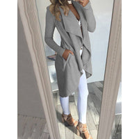 Einfarbiger Revers Slim Lange Windbreaker Jacke in Grau