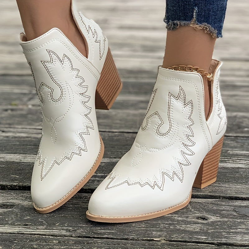 Phebe - Boho Chic Western Ankle Boots | Vintage Style Cowboy Embroidered Leather