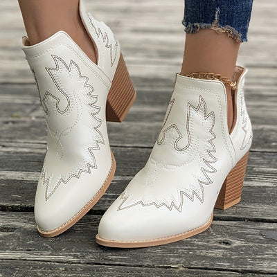Phebe - Boho Chic Western Ankle Boots | Vintage Style Cowboy Embroidered Leather