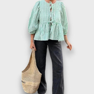 Celina – Gestreifte Bluse mit Schleifen und Volumenärmeln