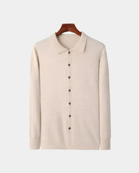 Adam | Herren Polo-Strickjacke – Gestrickte Polo Cardigan Herren in Beige