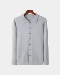 Adam | Herren Polo-Strickjacke – Gestrickte Polo Cardigan Herren in Hellgrau
