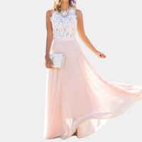 Damen Rosa Ärmellos Maxi Hochzeitsgast Kleid in Rosa