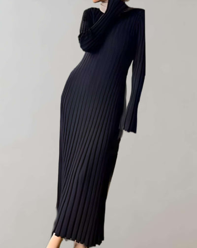 Adley - Langes figurbetontes Kleid mit Rundhalsausschnitt und Rippstrick Kleid