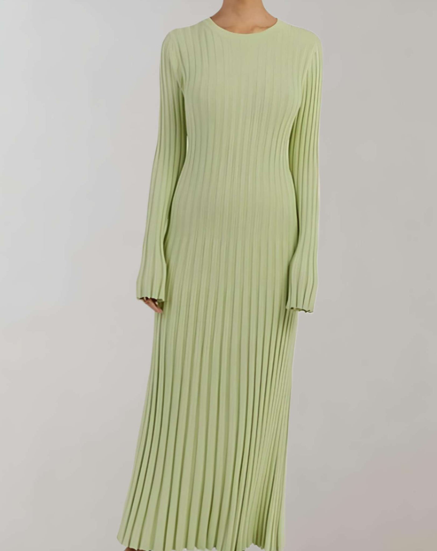 Adley - Langes figurbetontes Kleid mit Rundhalsausschnitt und Rippstrick Kleid