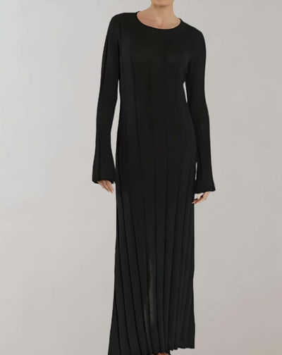 Adley - Langes figurbetontes Kleid mit Rundhalsausschnitt und Rippstrick Kleid