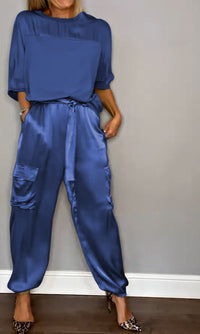 Agathe- Elegantes 2-teiliges Damen-Set in Blau
