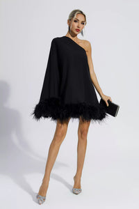 Ailani | Festliches Minikleid mit Federn in schwarz