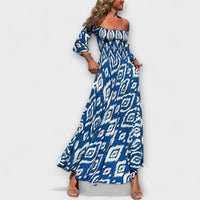 Bella - Off-Shoulder Kleid mit Meeresblumen in Blau