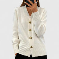 Kathrin | Damen Bequem Knöpfen Strickjacke in Weiß