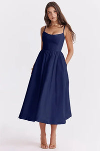 Abilene – Elegantes Midikleid aus Leinen in Marineblau