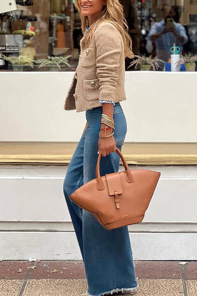 Fransen - Elegante kurze Tweedjacke mit Fransendetail | Schicker verkürzter Tweed-Blazer mit Knopfleiste vorne für Damen