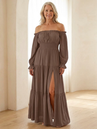Adira | Off-Shoulder Smock-Maxikleid in Braun