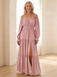 Adira | Off-Shoulder Smock-Maxikleid in Rosa