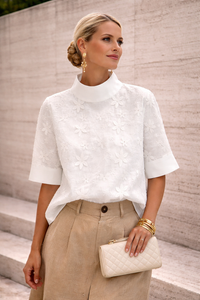 Elise | Elegante Hochkragen Bluse in Standard