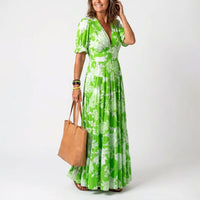 Nancy | Damen Geblümtes langes Sommerkleid in Grün