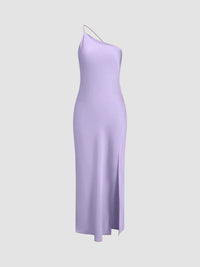 Damen Rückenfrei Maxi Satin Kleid in Lila