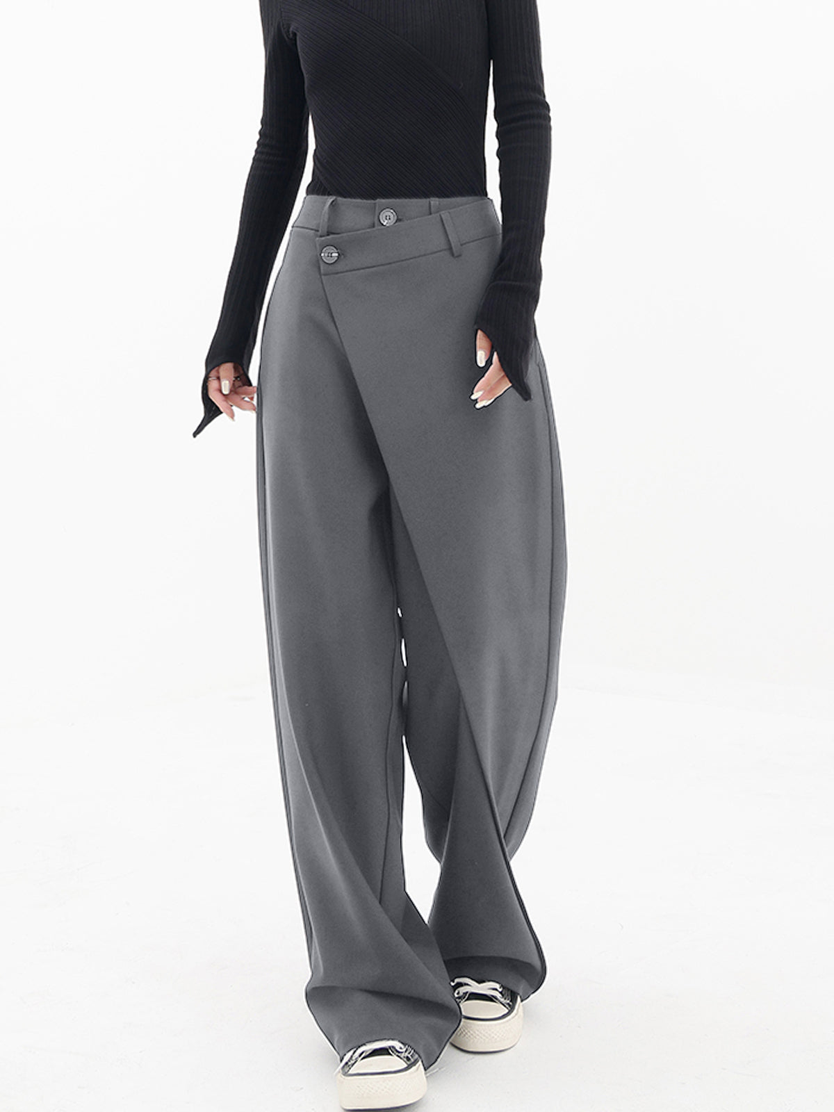 Asymmetrische Weite Damenhose mit Doppelknoten – Noa