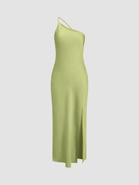 Damen Rückenfrei Maxi Satin Kleid in Grün