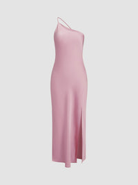 Damen Rückenfrei Maxi Satin Kleid in Rosa
