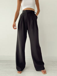 Damen Hohe Taille Seitliche Bindung Chino Hose in Schwarz