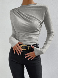 Damen Drapiert Lang Shirt in Hellgrau