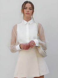 Damen Weiß Langarm Bluse in Weiß