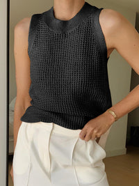 Mia | Strick Tank Top Damen Elegant Lochmuster in Schwarz