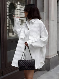 Damen Oversize Geknöpft Bluse in Weiß