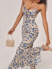 Adriana - Damen Maxikleid mit floralem Print und Binderdetail in Blau
