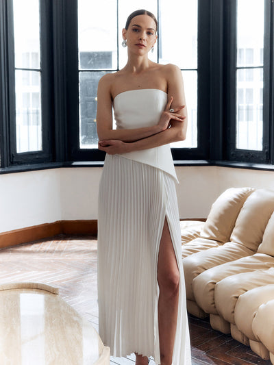 Charlotte - Solides plissiertes trägerloses geteiltes Kleid