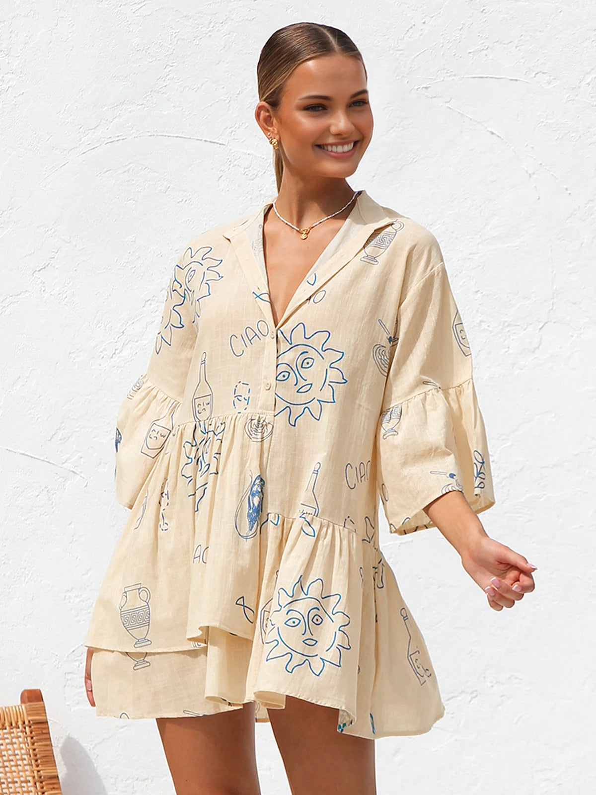 Millie - Kurzes Kleid mit Sonnenaufdruck in Übergröße