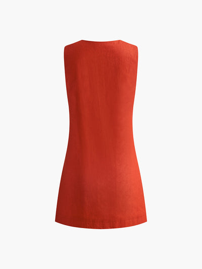 Clarise - Kurzes Kleid mit V-Ausschnitt aus Baumwolle und Leinen