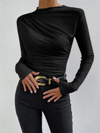 Damen Drapiert Lang Shirt in Schwarz