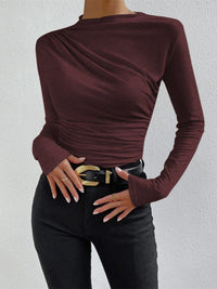 Damen Drapiert Lang Shirt in Bordeaux