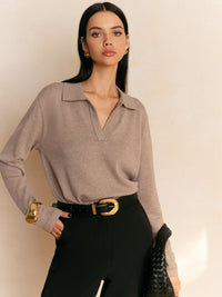 Hannah | Freizeit Pullover Kragen Damen Chic in Braun