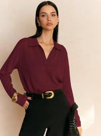 Hannah | Freizeit Pullover Kragen Damen Chic in Burgund