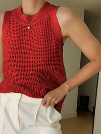 Mia | Strick Tank Top Damen Elegant Lochmuster in Rot